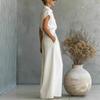Women White Short Sleeve Shirt Maxi Dress Casual Lapel Button Down Loose Fit