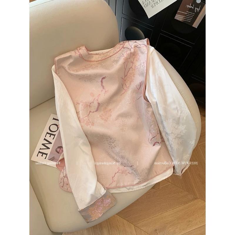 Pink plum blossom jacquard vest women 2025 new sweet temperament stacked vest