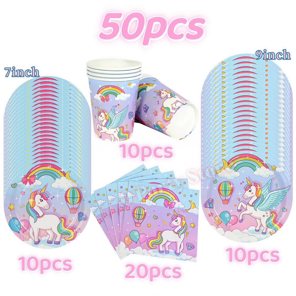 Kids Girls Unicorn Birthday Party Decoration Tableware Kit Plate Cup Unicorn 3D Balloons Party Favors Baby Shower Supplies Gifts