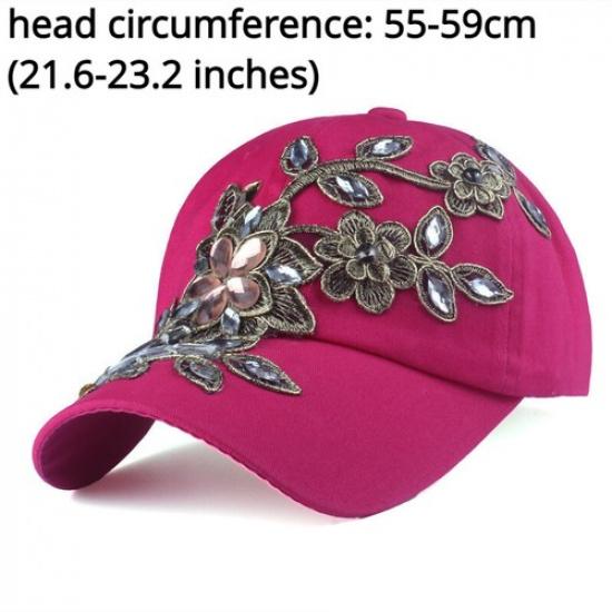 Women Casual Baseball Cap Glitter Crystal Flower Hat Diamond Travel Outdoor Hat