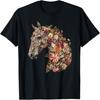 Floral Horse T-Shirt - Unisex-Adult, Classic Fit, Black, Small, Short Sleeve, Cotton Blend, Floral Pattern