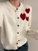 "2024 Spring/Autumn Women's Korean Loose Knit Cardigan, Love Embroidery, Round Neck, Button-Up, Cozy Style"