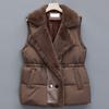 Winter Cotton Fur Integrated Down Vest Womens Puffer Vest Stand Collar Button Down Padded Jacket with Drawstring Waistcoat