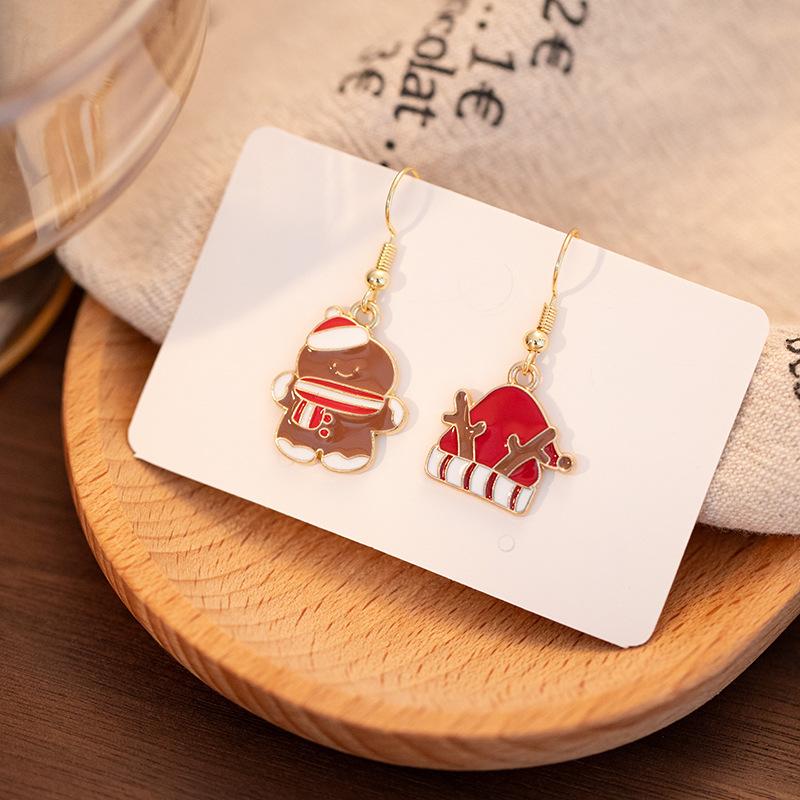 Santa Claus Asymmetric Earrings Festive Atmosphere Niche Cute Exquisite Cartoon Snowman Earrings