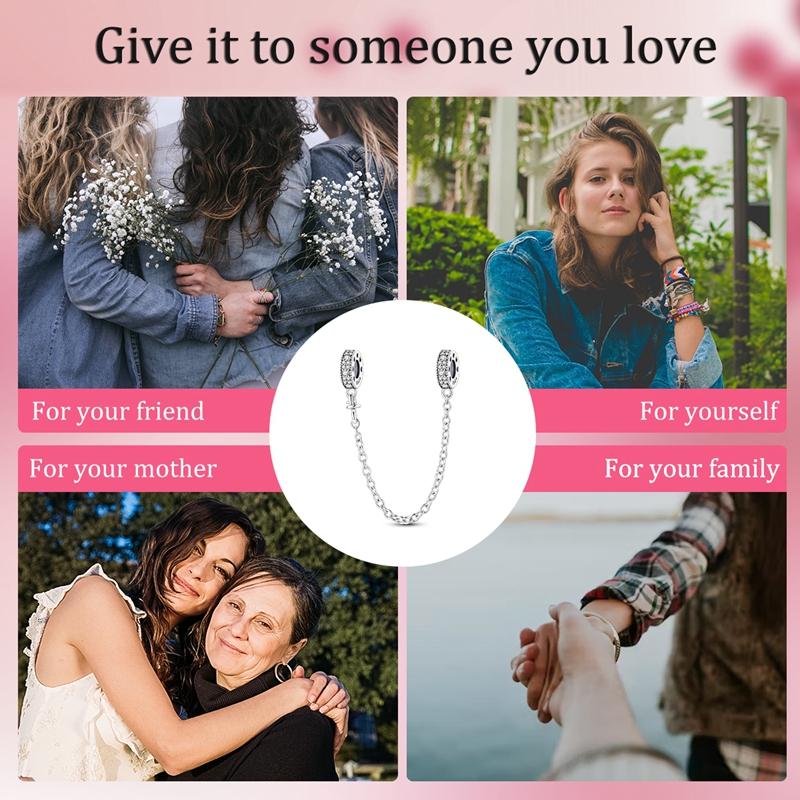 Authentic Original Charm Bead Components Copper Metal Retro Geometric Secure Safety Chain Bead Components Compatible With Charm Bead Components Plata