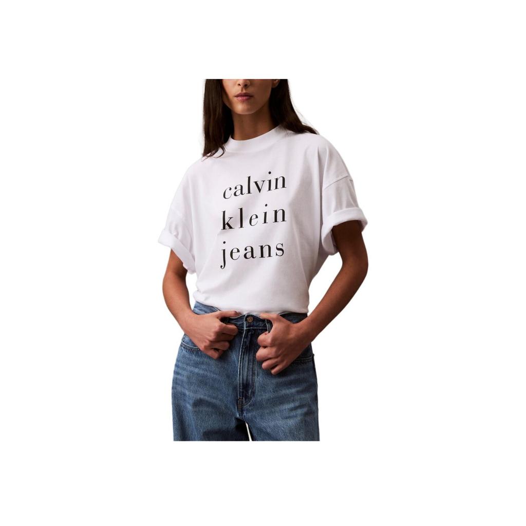 Calvin Klein Minimalist Comfortable Versatile Letter Casual Logo Short Sleeve T-Shirt Women Tops Bright-White 47B827G-YAA