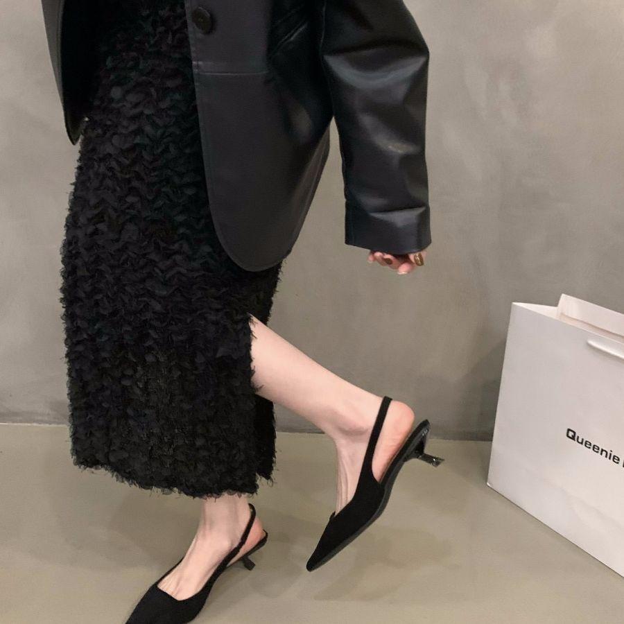 Brown retro high heels bag head sandals fairy shoes 2025 new spring and summer with skirt pointed single shoes