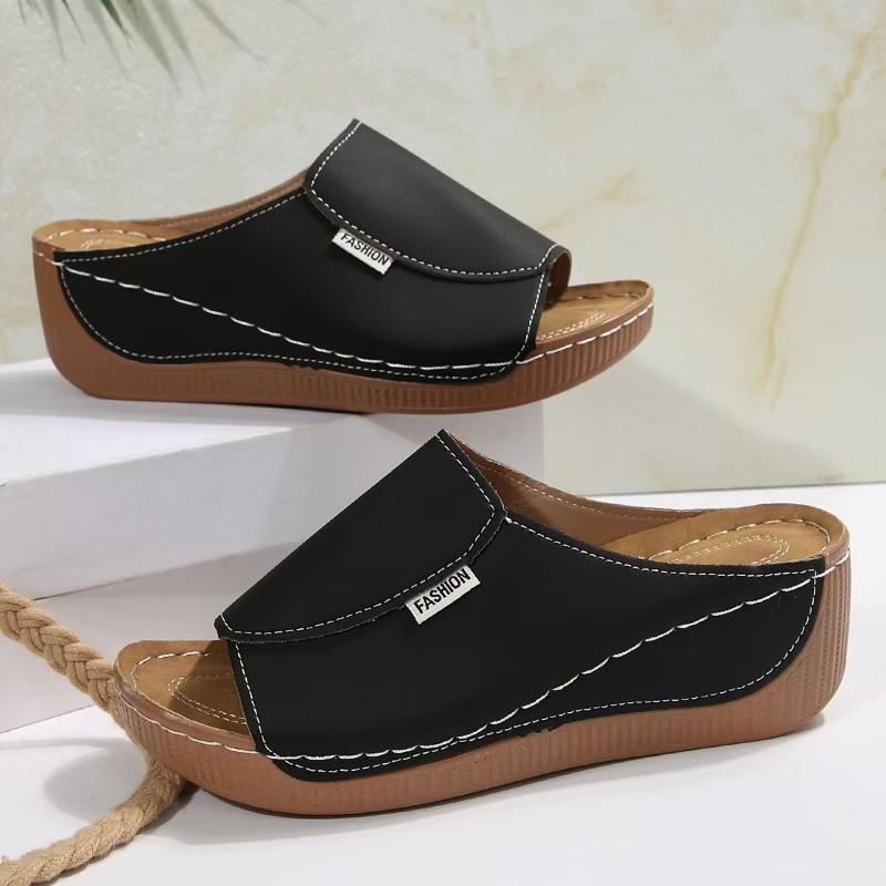 Women's Shoes Summer New Comfortable Wedge Slippers Simple Outer Wear Thick-soled Wedge Slippers