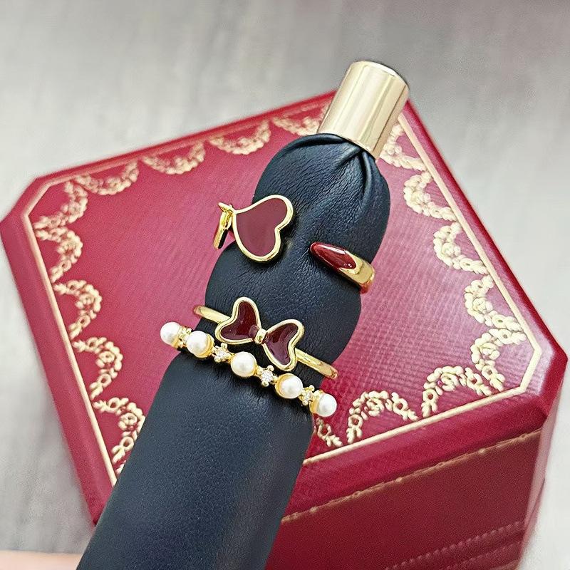 Enamel Angola Red Double Bead Love Opening Ring Light Luxury Niche Premium Sense Stacked Ring