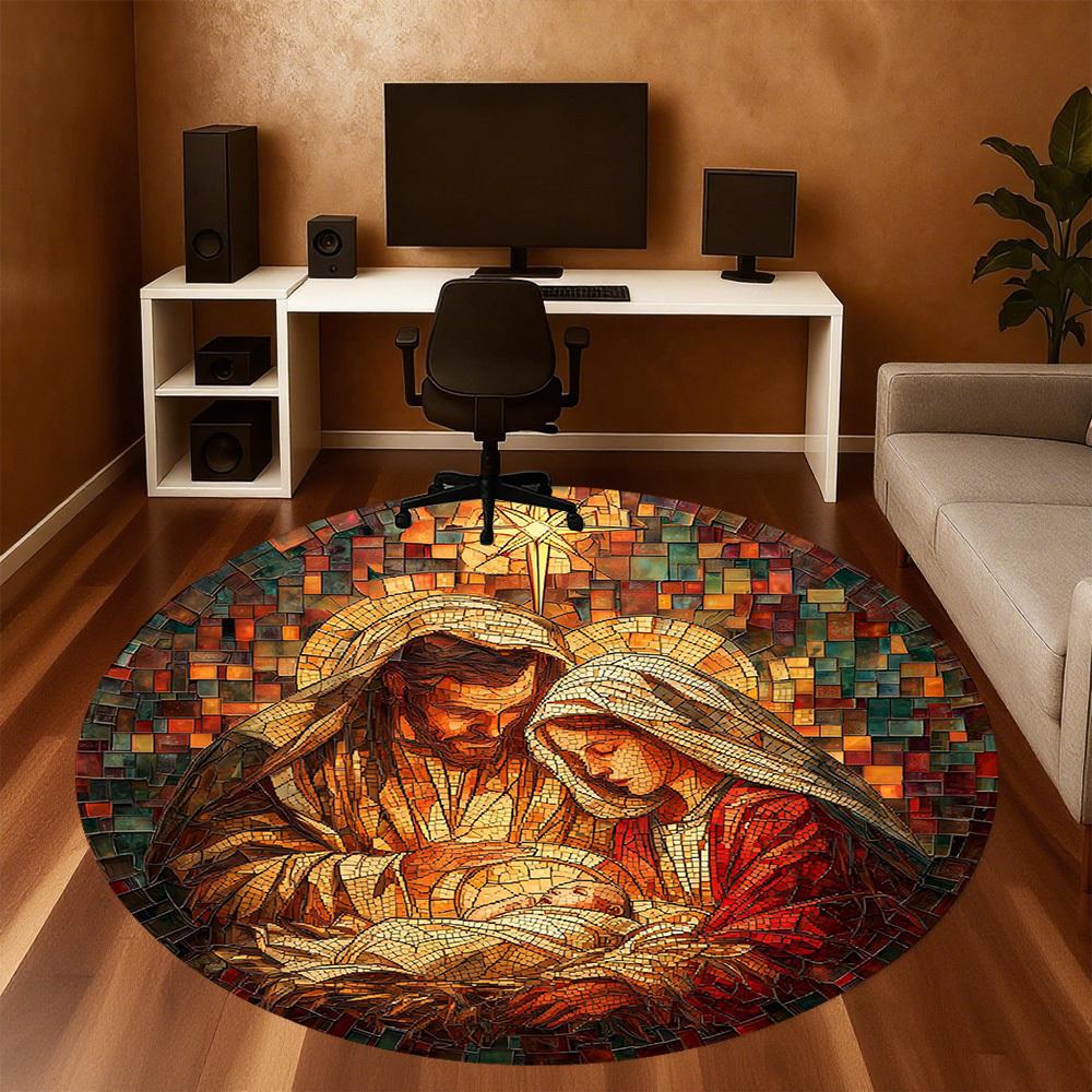 1pc Christmas Round Chair Mat Office Area Rug - Non-Slip, Floor Mat for Office, Bedroom, Ideal Home Decor Gift C0112004