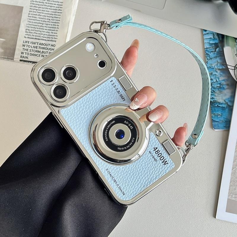Creative 3D Camera Phone Case For iPhone 17 16 15 14 Plus 13 12 11 18 Pro Max Lens Protective Shockproof Cover with Lanyard