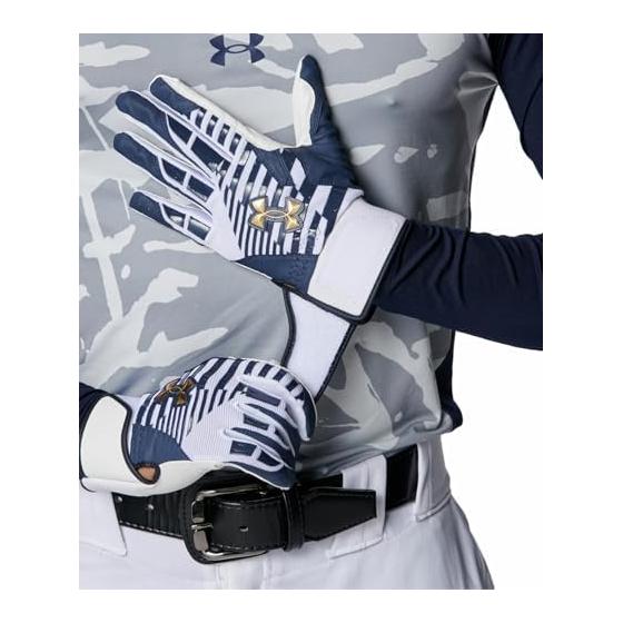 [Under Armor] UA CLEAN UP PRO BATTING GLOVES 6001312(102) White Midnight Navy Metallic Gold L