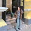 Women's Retro Brown Leather Biker Jacket - Short, Petite, Korean Style, Autumn/Winter 2025 Collection