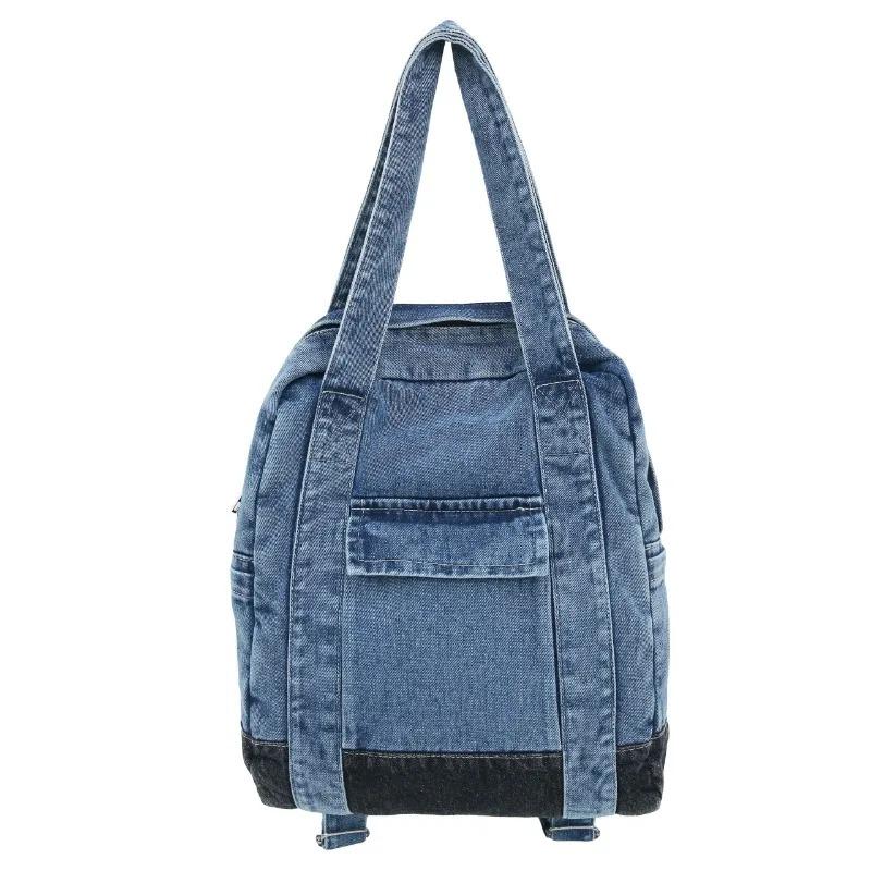 High Capacity Denim Patchwork Zipper Large Size Fashion Backpacks 2026 Hot Sale Sewing Thread Versatile Youth Women's Handbags