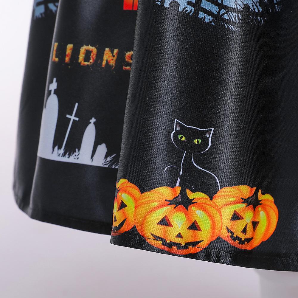Kids Girls Halloween Costume Ghost  Dress Witch Hat Pumpkin Skull Printed Fancy Dress Up Cosplay Party Outfits