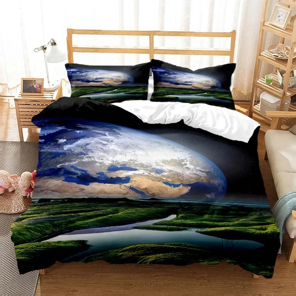 Space Star Bedding Set 2-3Pcs Bedroom Quilt Cover Set Single Double Size Polyester Duvet Cover Pillowcase for Adult Boy Girl