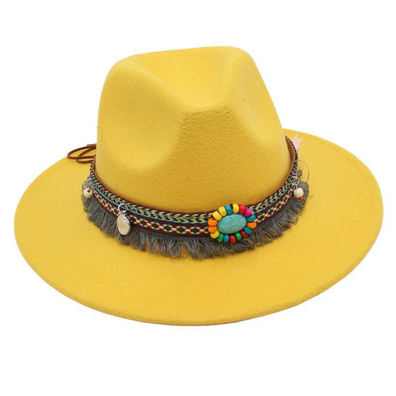 Ethnic Style Top Hat, Gem Decorated Jazz Hat, Men'S And Women'S Felt Hats, Mongolian Plush Hats, Fedora Hats Are Trendy
