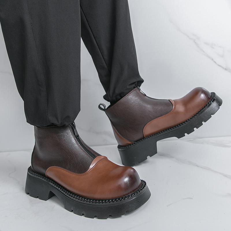 

Мужские ретро панк ботинки на толстой подошве платформе, ботинки-лифты, черные, на молнии, коричневые мотоциклетные ботинки, высокие ботинки, большие размеры EU:46 коричневый