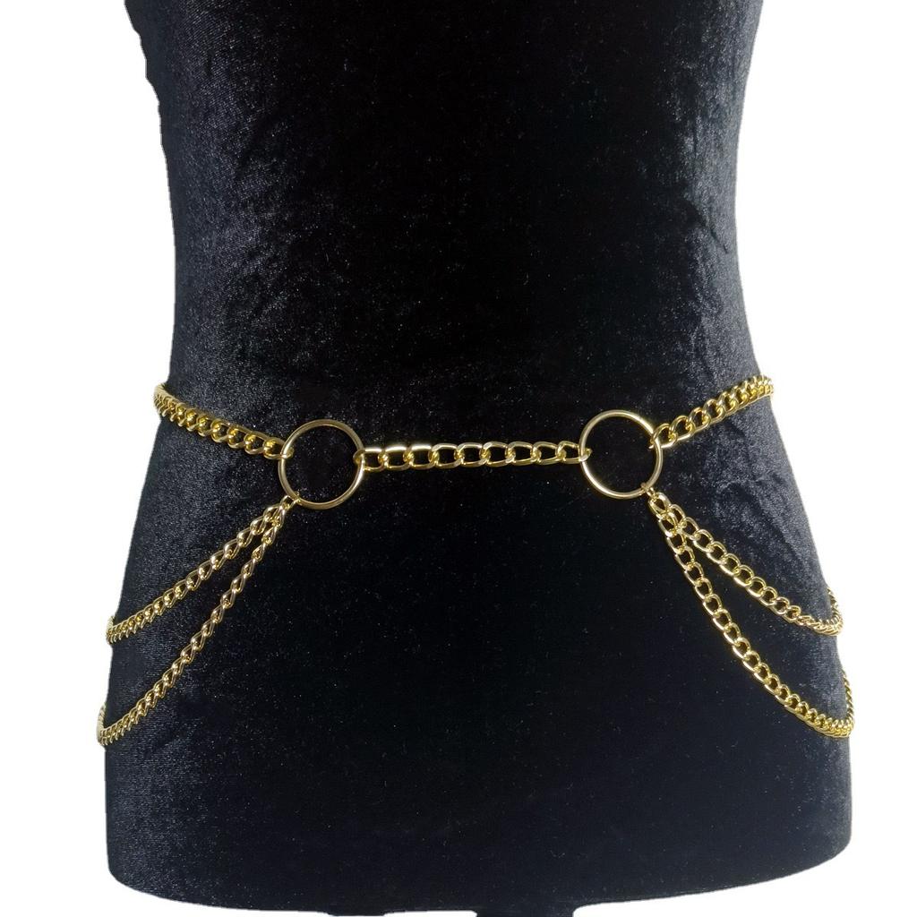 Personalized metal ring waist chain female punk multi-layer chain fringed body chain