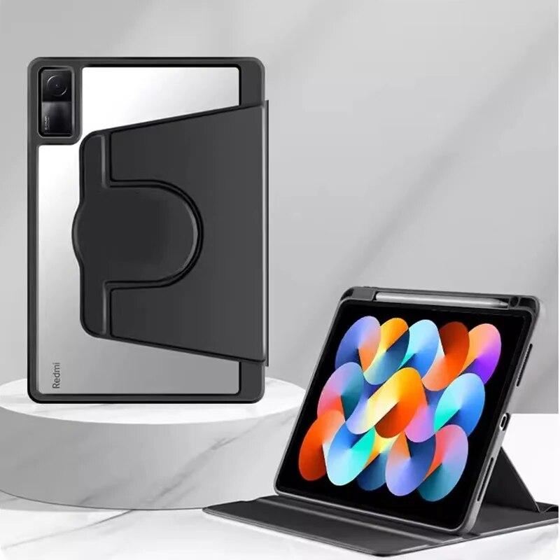 360° Rotation Acrylic Case for Redmi Pad SE 11 Inch 2023 Stand Leather Cover for Xiaomi Pad 6 6 Pro Pad 5 5 Pro with Pen Slot Shockproof Case