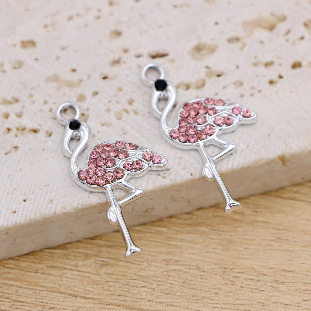 10Pcs Silvery Color Pink Flamingo Charms For Jewelry Making Diy Necklace Bracelet Earrings Accessories Valentine'S Day Gift