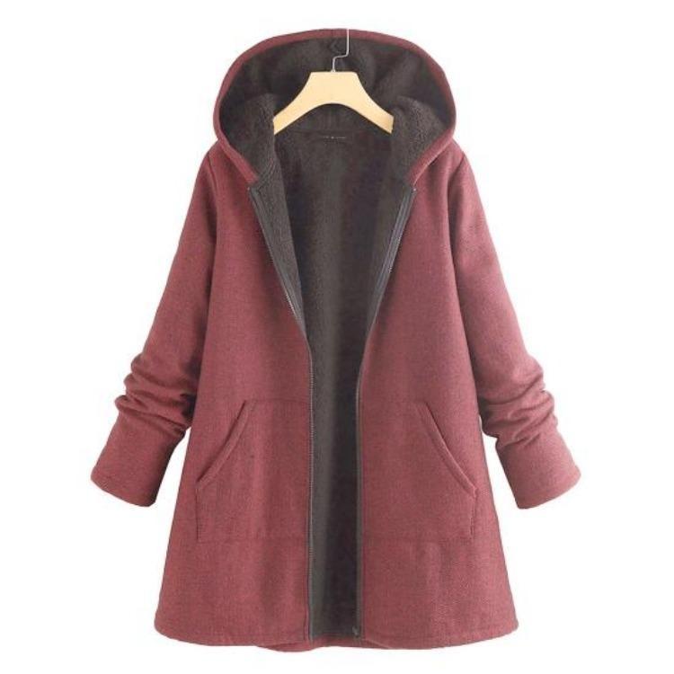 Plus Size Women Hoodie Autumn Winter Warm Coat Solid Color Streetwear All Match