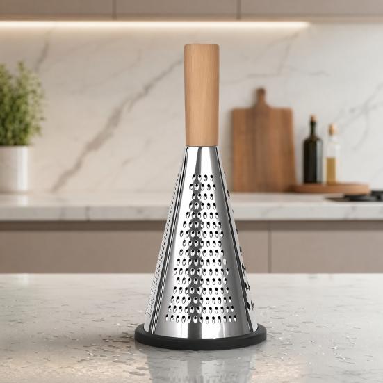 Vertical Cone Cheese Grater, Food Grade Stainless Steel Shredder for Parmesan, Wood Handle Vegetable Fruit Planer