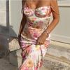 Abito Estivo Floreale con Bretelle Spaccato Slim Senza Maniche Stile Festa Spiaggia Spalline Sottili Abbigliamento Donna Minigonna