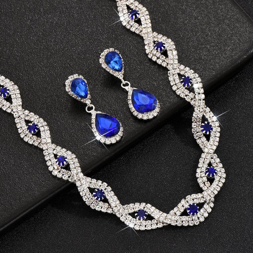 Trendiges Brautset: Perlen Strass Halskette, Ohrringe, Armband, Ring