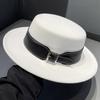 British Retro Flat-top Woolen Top Hat Women's Spring and Autumn Elegant Wide-brimmed White Jazz Hat Versatile Flat-brimmed Hat Men