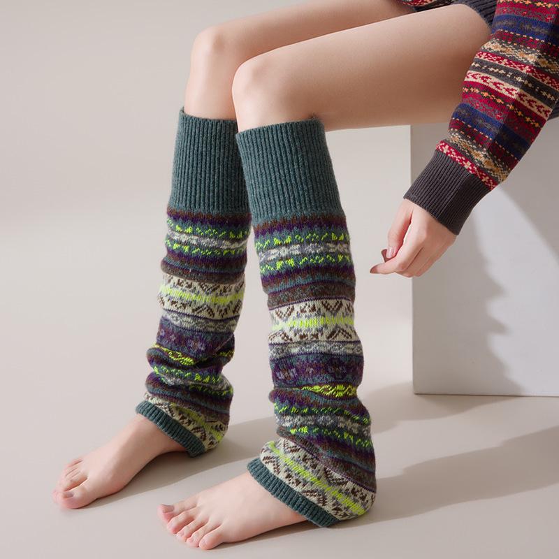 

Флуоресцентные камуфляжные богемные шерстяные гетры выше колена для женщин One Size