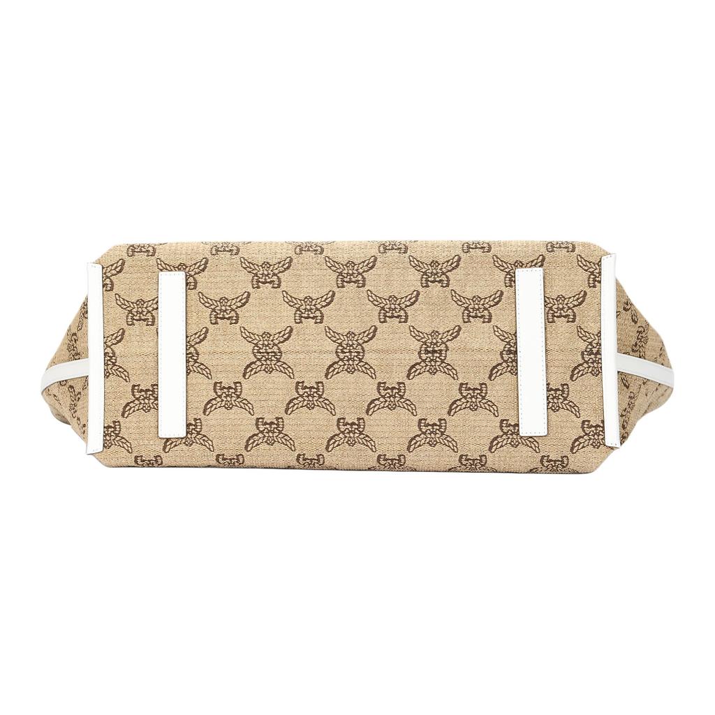 MCM Lauretos Canvas Tote Bag with Large Logo & Leather Handles for Daily & Travel Use
