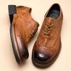 Vintage British Low-Top Leather Round Head Derby Men'S Shoes Platform Casual Pure Large First Layer Cowhide Tooling Leather Shoes Men