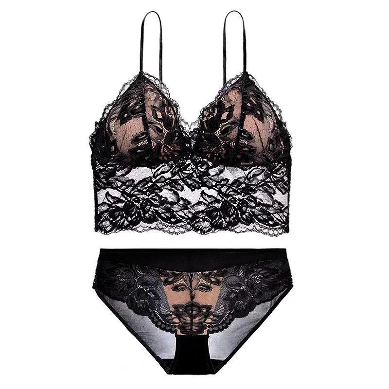 French sexy lace underwear, thin style without steel ring, beautiful back underwear, vest type, large chest, small large size bra.