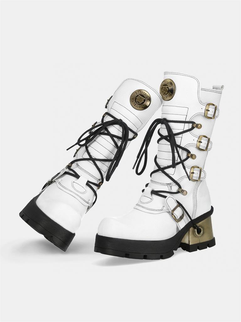 Thick Bottom Height-Increasing Women's Autumn and Winter Metal Punk Niche Leather Motorcycle Single Dark Retro Ankle Boots