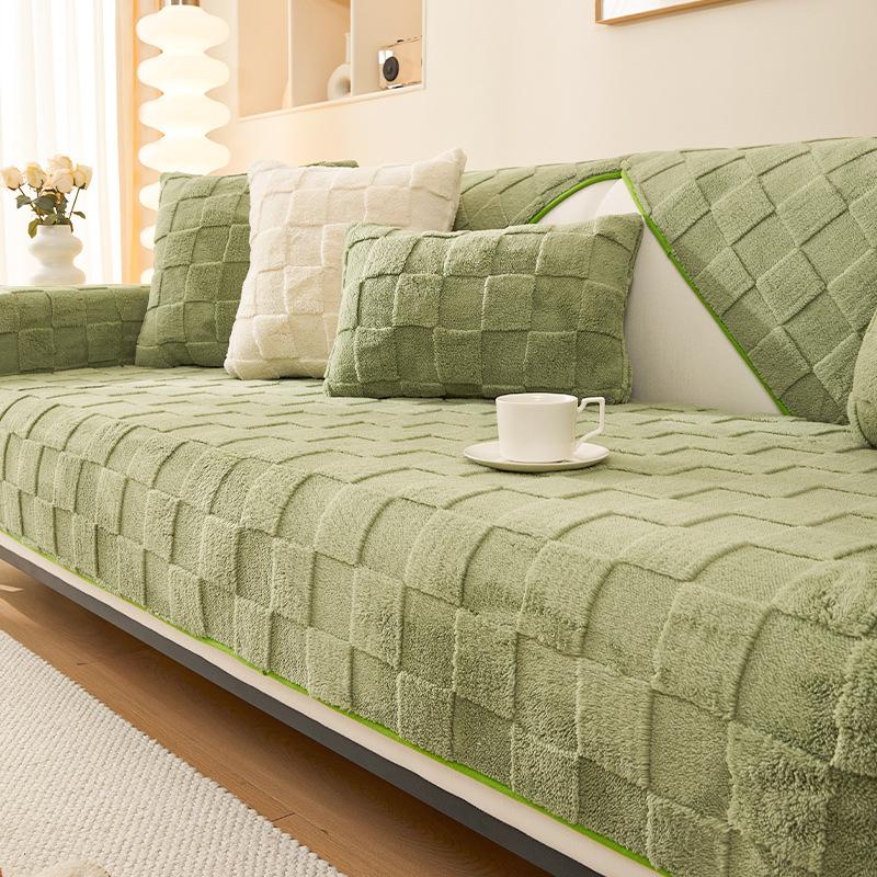 Tafu Velvet Checkered Sofa Cover Non-Slip Thickened Plush Sofa Towel Living Room Universal for All Seasons Armrest Back Towel