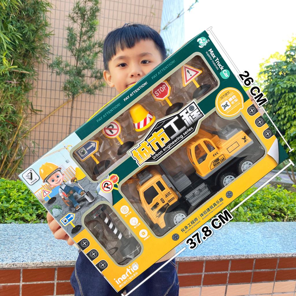 Construction Vehicle Large Inertia Pull Back Truck Children'S Fire Truck Excavator Crane Excavator Boy Car Model