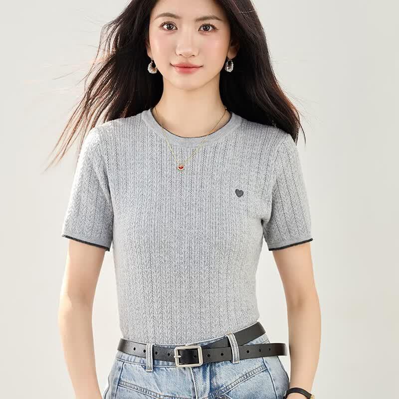 Women s Soft Blended Round Neck Slim-Fit Knit Top XL серый