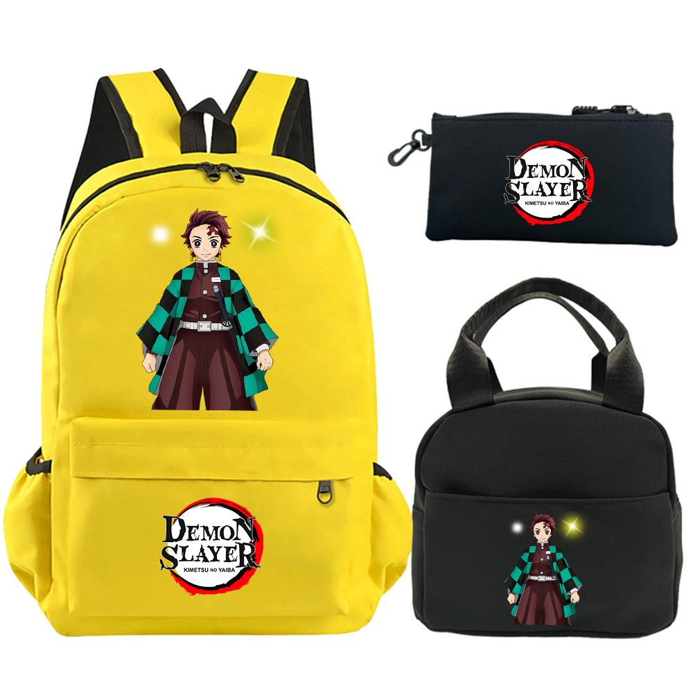 3Pcs/set Anime Demon Slayer Printed Backpack with Shoulder Bag Pencil Bag for Teenager Student Large Capacity Waterproof Schoolbag