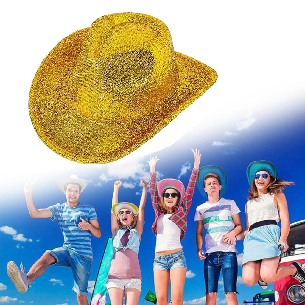Funny Party Hats Cowgirl Hat Glitter Trims Ladies Cowboy Hats for Womens Metalic Disco Cowgirl Hat Glow Hats