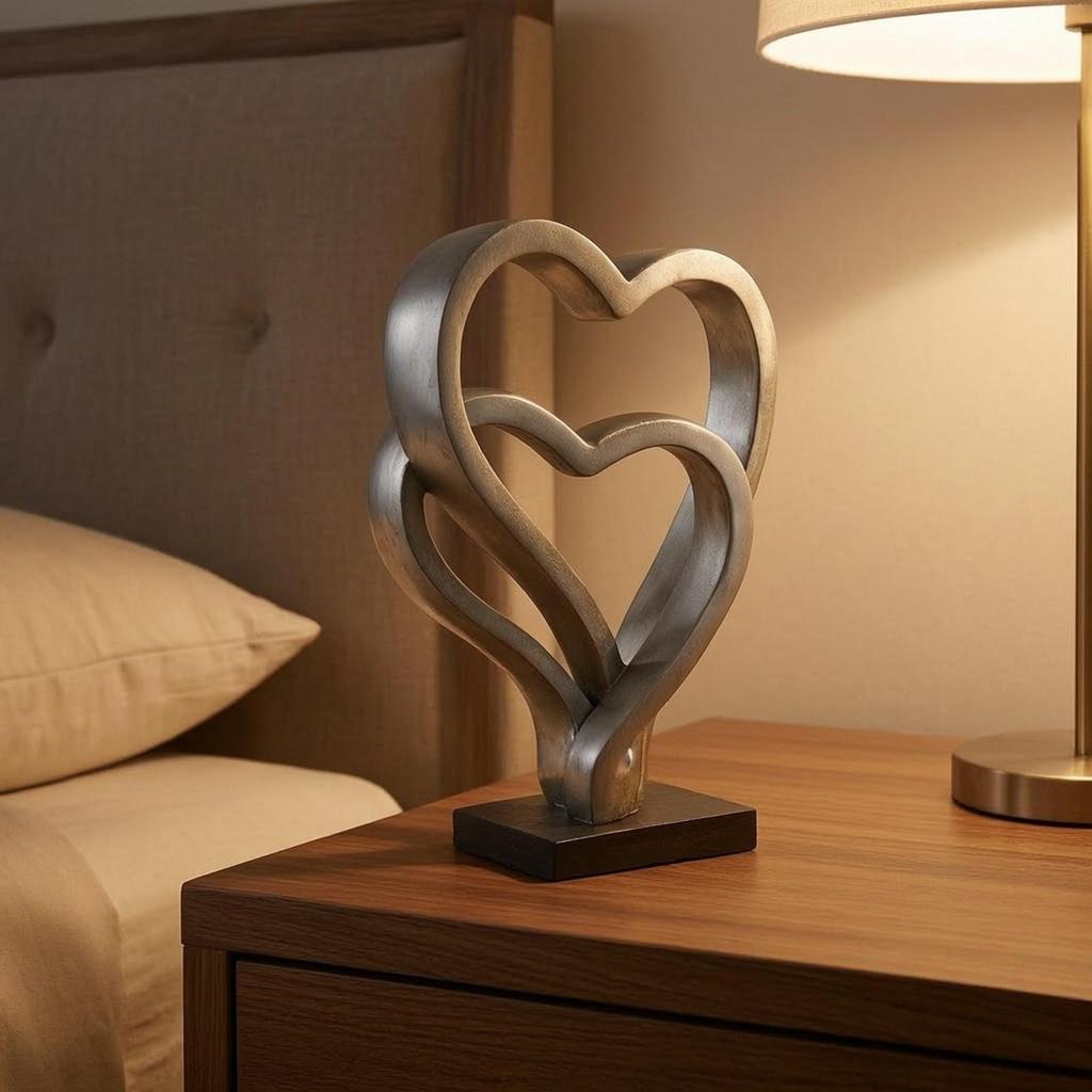 Heart Sculpture with Base Silver Decorative Romantic for Couples