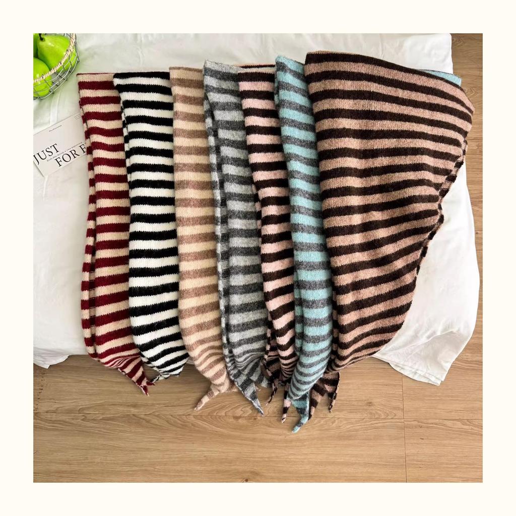 Wool Blend Stripe Triangle Neck Gaiter - Versatile, Warm, Soft Women's Scarf