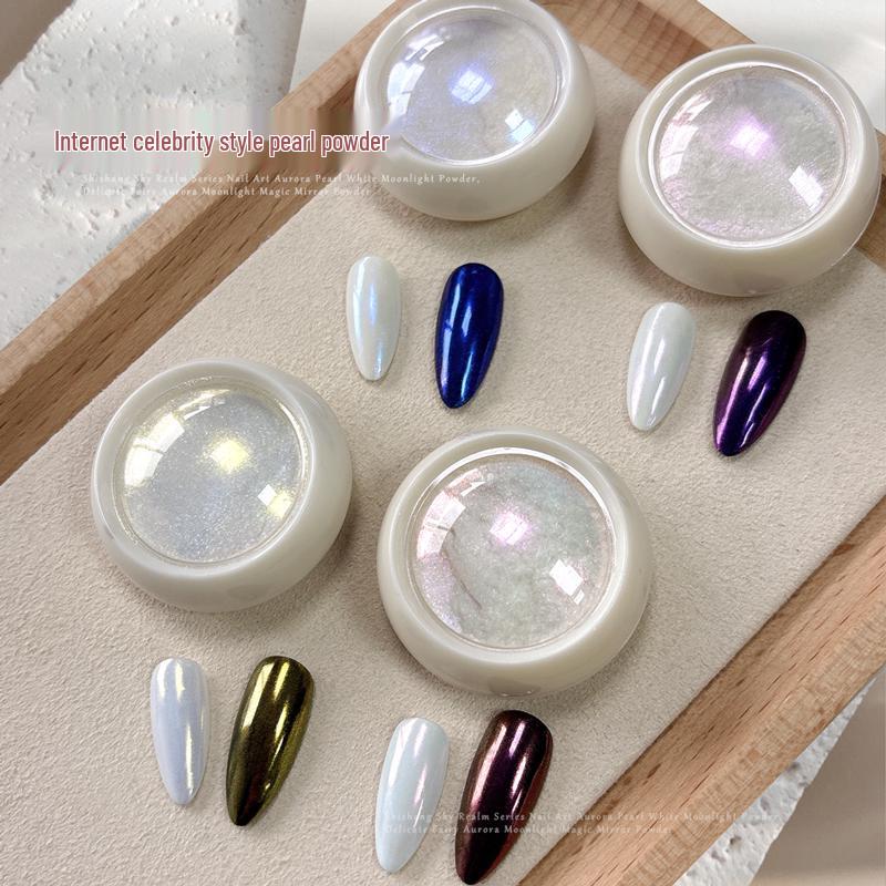 Hailey Lux Satin Pearlescent Pearl Powder Manicure: White Moonlight Bridal Nails