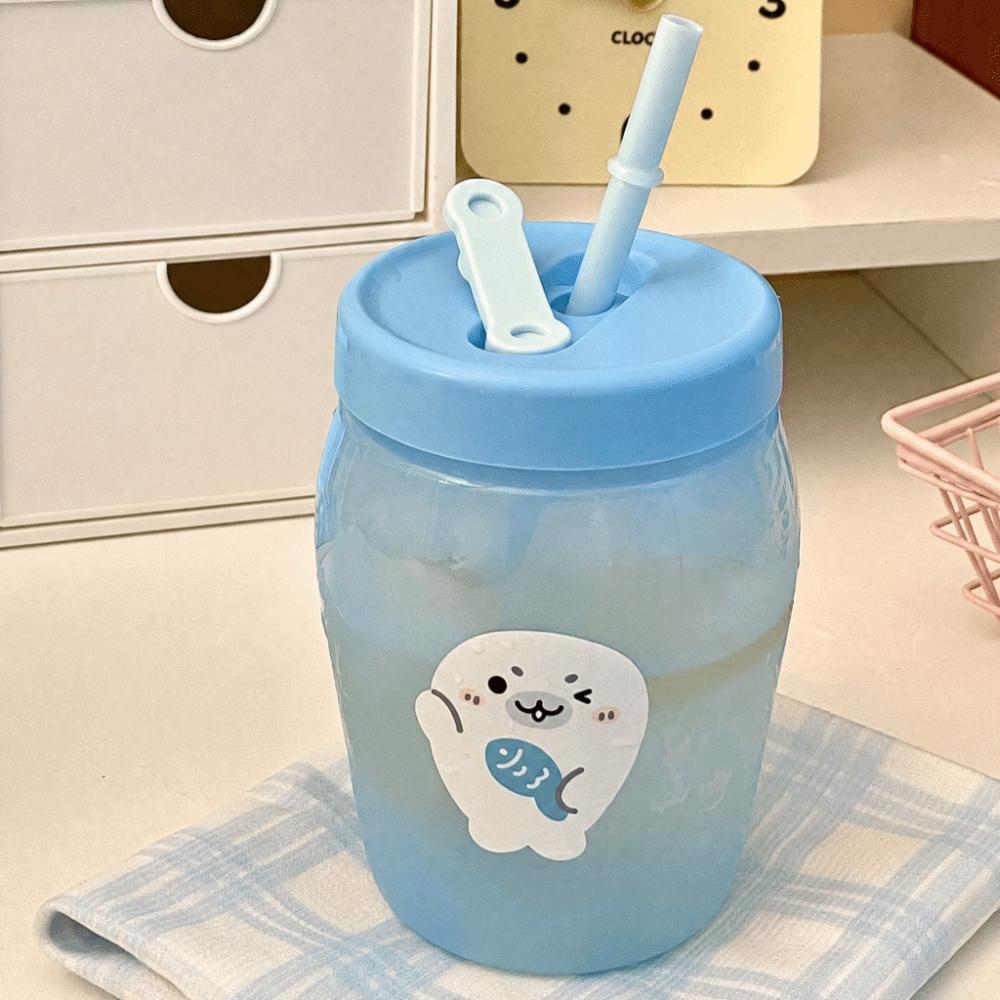 Seal Print Straw Cup Food Grade PP Water Bottle Durable Tumbler