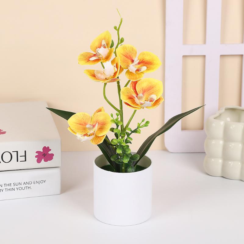 5 Plantas Artificiais de Phalaenopsis em Vasos para Decoração de Casa e Escritório Pequenas Plantas em Vasos Falsos Bonsai Plantas Verdes