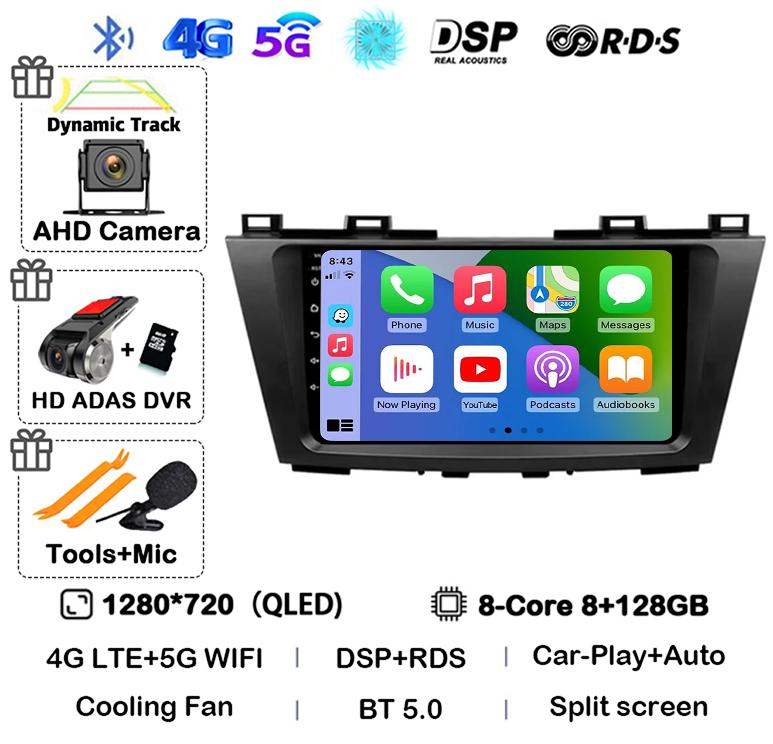 Android 14 Carplay Auto For Mazda 5 CW 2010 2011 2012 2013 2014 2015 Multimedia Car Radio Navigation Player Video WIFI+4G DSP