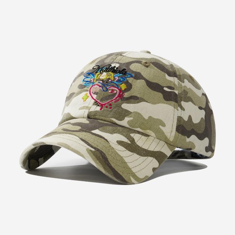 Big head circumference deep top baseball cap love angel embroidery letters black and white splicing contrast color show face small cap children