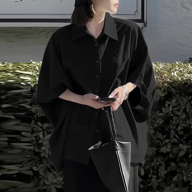 ZANZEA Women Casual Turn Down Collar Batwing 3/4 Sleeve Loose Blouse