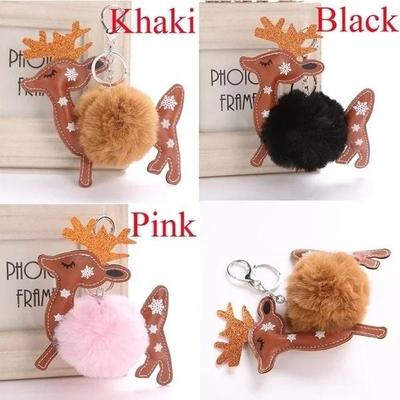 New Faux Rabbit Fur Fashion Jewelry Deer Key Ring Car Bag Pendant Key Buckle Reindeer Keychain