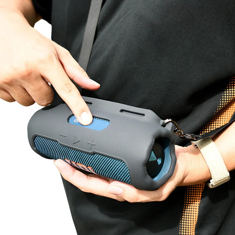 Silicone Case with Shoulder Strap Portable Travel Soft Cover Silicone Protective Cover Shell for JBL Flip 7 Speaker
